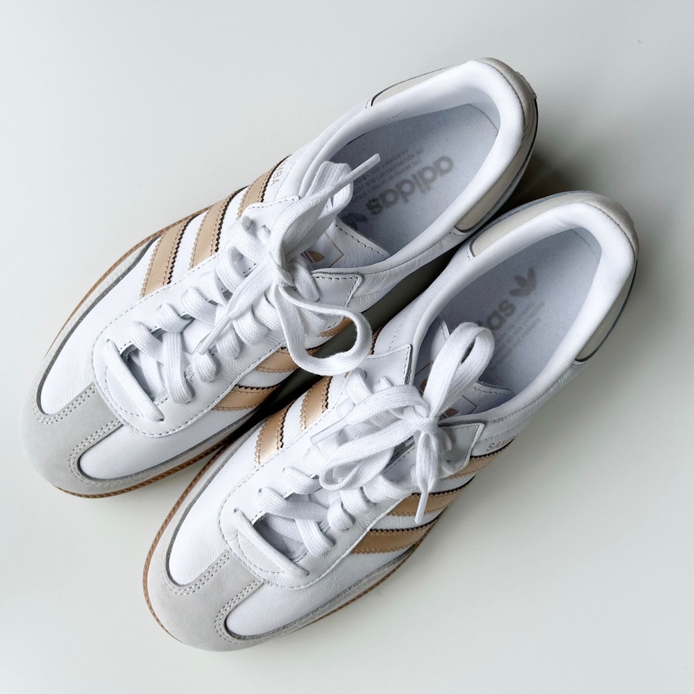 Adidas Sambas OG Sneaker Shoes Womens 8.5 White Gold Metallic